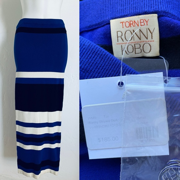 NWT Vintage Y2K TORN by RONNY KOBO Striped Knit Crop Top and Hi Rise SKIRT SET - Picture 3 of 16
